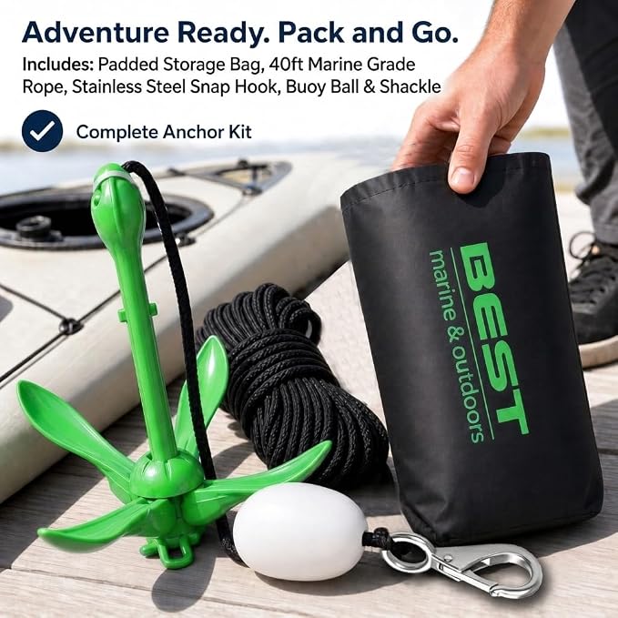 Best Marine and Outdoors Kayak Anchor, 3.5 Pound Anchor System Kit for Kayaks, Canoes, SUP Paddle Boards & Jet Skis, Fishing, Boating & Kayaking Accessories
