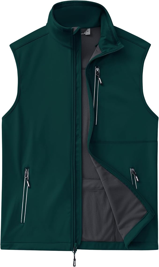 Outdoor Ventures Men's Windproof Softshell Vest Outerwear Lightweight Sleeveless Jacket for Running Golf Hiking Travel
