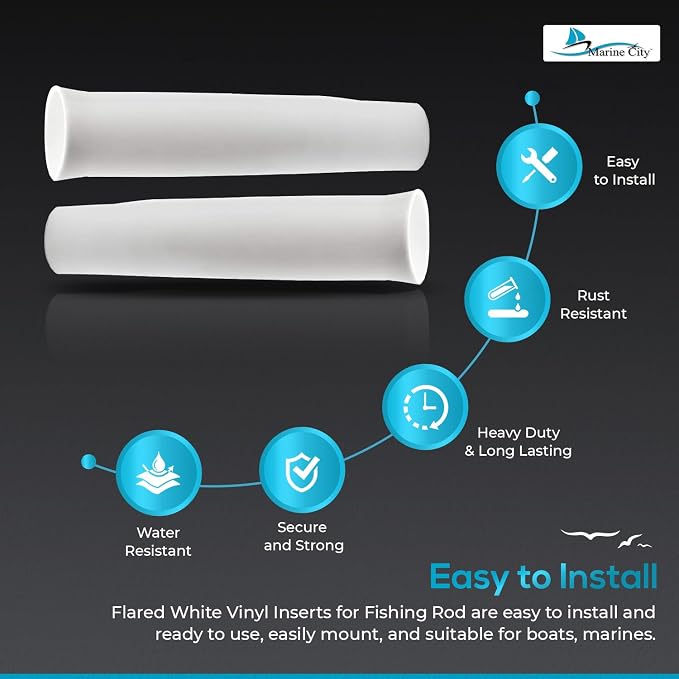 MARINE CITY Vinyl Inserts for Fishing Rod Holder White Plastic Strong and Durable Heavy Duty Easy Rod Secures Placement for Boat Marine