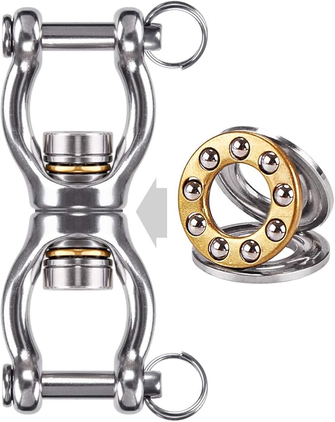 Dolibest SUS304 Silent Bearing Swing Swivel, Tire Swing Swivel with 2 Removeable Buckle for Web Tree Swing, Aerial Dance, Swing Yoga Swing Sets, 770LB Capacity