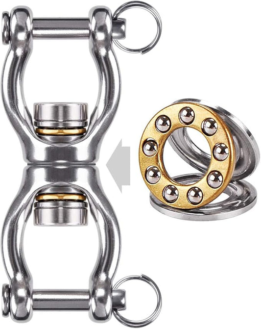 Dolibest SUS304 Silent Bearing Swing Swivel, Tire Swing Swivel with 2 Removeable Buckle for Web Tree Swing, Aerial Dance, Swing Yoga Swing Sets, 770LB Capacity