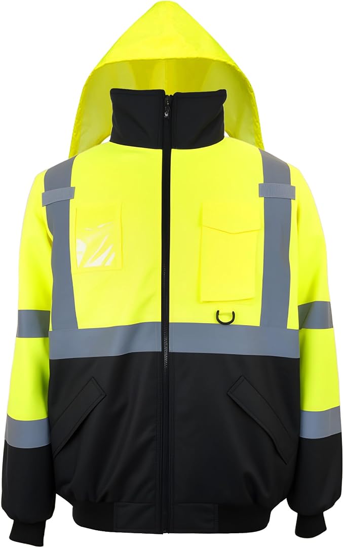PAFESTER High Visibility Reflective Safety Jackets for men 300D Oxford 100% Waterproof Thermal Rain Coats for Cold Weather