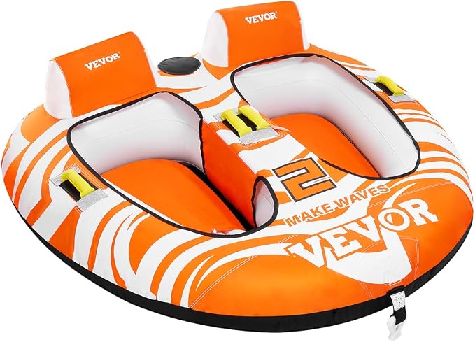 VEVOR Towable Tubes for Boating 2 Person, Inflatable Boat Tubes and Towables with 2 Cockpits, 340lbs Water Sport Tubes for Boat to Pull - with 840D Full Nylon Cover, Padded Grab Handles & Safety Valve