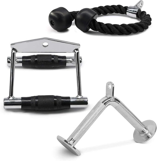 Yes4All Cable Machine Attachment, Row Handles, Tricep Rope, Straight Bar, V Bar, LAT Pulldown Accessories Load 880 LB for Home Gym