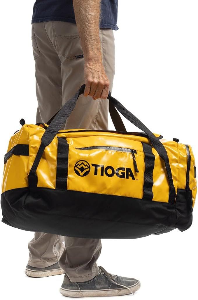 TIOGA Venture Outdoor Duffel Bag with Backpack Straps, Weather Resistant, Rugged Construction, Gear Hauling for Outdoor Adventures, Medium / 50L, Yellow