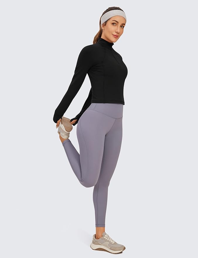 CRZ YOGA Butterluxe Half Zip Long Sleeve Shirts for Women - Workout Athletic Yoga Tops Crop Collared Quarter Zipper T-Shirt