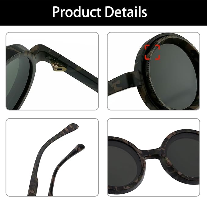 Polarized Adjustable Sunglasses HD Retro Round Glasses with ND Filter Lenses for Fishing/Street Photography Men Women