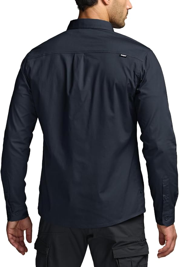 CQR Men's Long Sleeve Tactical Shirts, Ripstop Military Work Shirts, UPF 50+ Breathable Button Down Outdoor Hiking Shirt