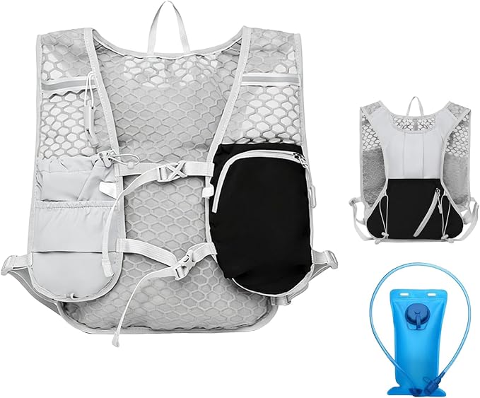 Running Vest for Women Men,Hydration Backpack with 2L Hydration Bladder,Lightweight Hydration Vest with Adjustable Straps&Pockets&Reflective Strip&Whistle,Water Backpack for Hiking Biking Marathon