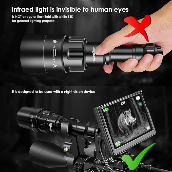 1605 850nm IR Illuminator Flashlight Lights for Night Vision Zoomable LED Infrared Flashlight Light Rechargeable Illuminator with Rapid Focus & Dimmer Switch