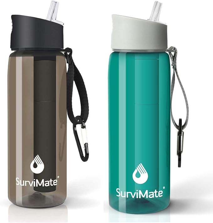 SurviMate Black and Teal Filtered Water Bottles