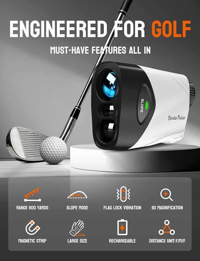 Golf Rangefinder with Slope & Magnetic, 1100 Yards Range Finder for Golf, Flag Locking Vibration, 6-6.5X Magnification,Type-C Rechargeable, Yards/Meters
