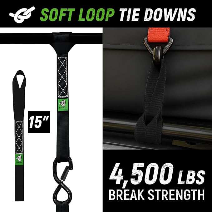 Retractable Ratchet Straps(4 Pack) - 1in x 10ft Self Retracting Ratchet Straps with Soft Loops, 1,500 lbs Break Strength Retractable Tie Down Straps, Easy Retract for Motorcyle, Cargo, Truck, Trailer