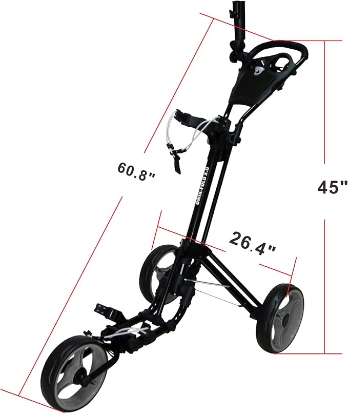Qwik-Fold 3-Wheel Golf Push Cart with Foot Brake – 1-Second Fold & Unfold Folding Golf Trolley, Lightweight Aluminum Frame, Adjustable Handle, Ball-Bearing Wheels, Umbrella Holder & Storage