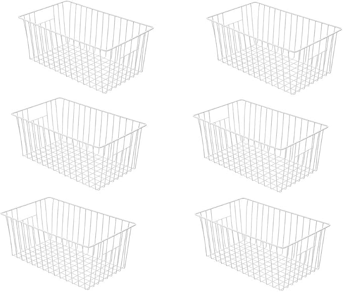 16inch Freezer Wire Storage Organizer Baskets, Household Refrigerator Bins with Built-in Handles for Cabinet, Pantry, Closet