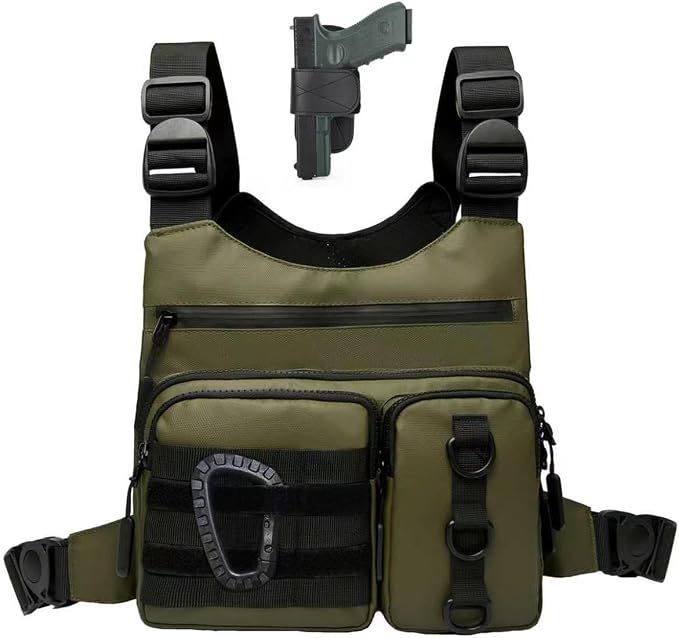 Criuage Outdoor Chest Bag for Men, Lightweight Adjustable Running Vest, Water Resistant EDC Chest Pack with Water Bottle Pocket, Breathable Back Pad for Hiking Cycling Fishing Travel (Olive)