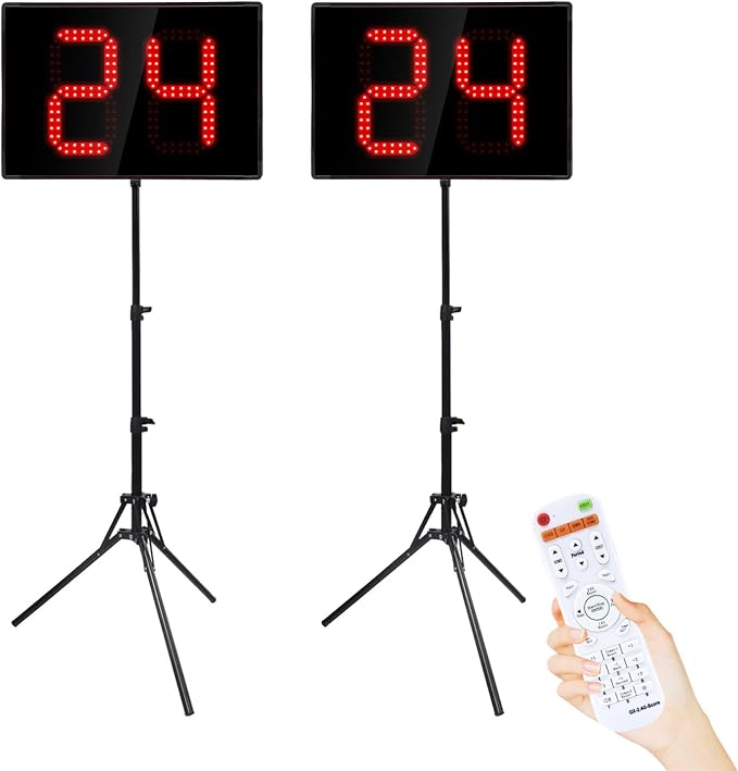 Basketball Shot Clock with Tripod & Remote Control - 98ft Range | LED Countdown Timer, 5-Level Brightness, Adjustable Buzzer, Battery or Plug-in, 12/24/25/30/35/40 Seconds for Coach & Referee