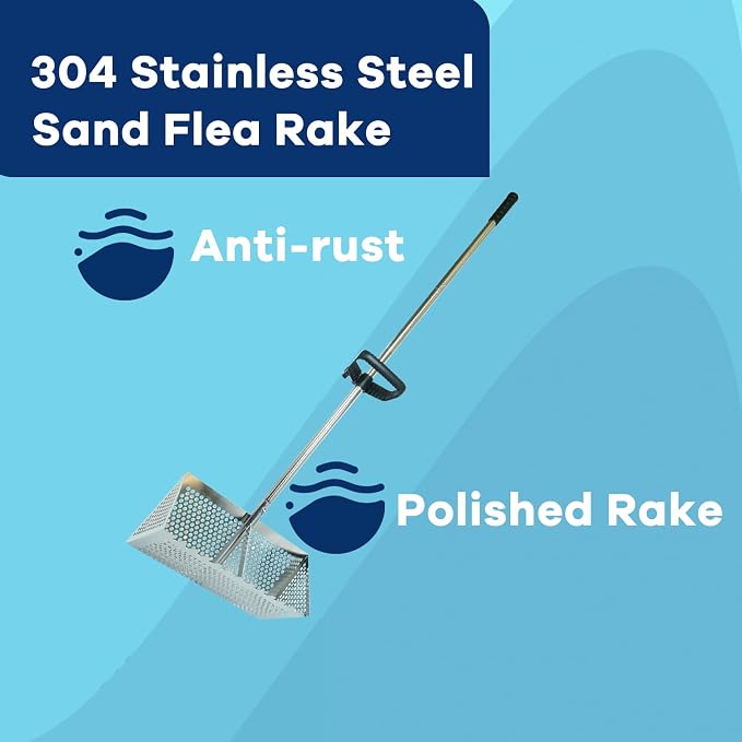 Sand Fleas Rake, 304 Stainless Steel Sand Sifter, Collapsible Shark Tooth Sifter for Beach,Rust-Proof Sand Crab Catcher with Foldable Pail .