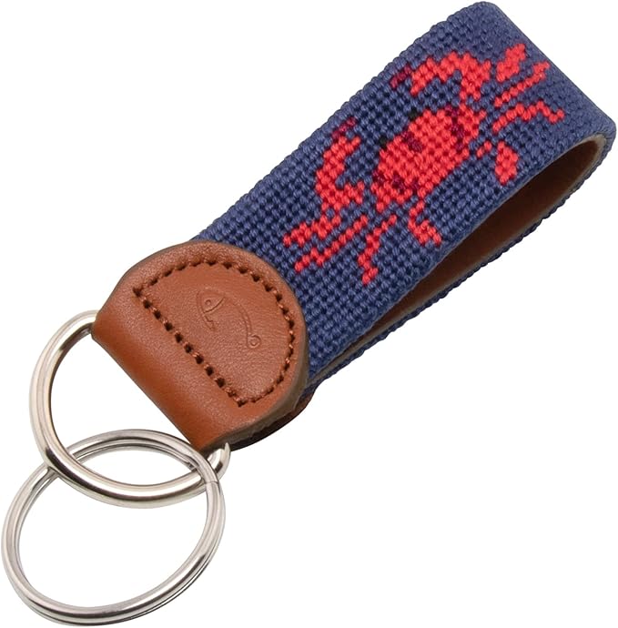 Leather Hand-Stitched Needlepoint Key Fob or Key Chain