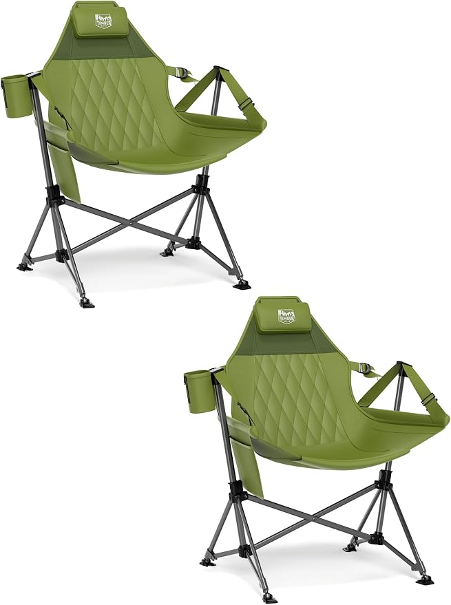 TIMBER RIDGE Oversized Hammock Camping Chair, Swinging Chair with Adjustable Back and Seat Height, Portable Folding Rocking Chair for Outdoor Lawn, Backyard and Patio, Supports 400lbs, Green, 2 Pack