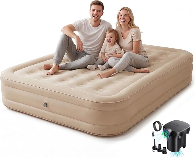 Queen Air Mattress with Fast Inflation Pump, Queen Air Mattress - Leak-Free & Odorless Inflatable Bed for Travel and Guests, Supports up to 650 lbs - Ideal for Camping and Home, 16" Height