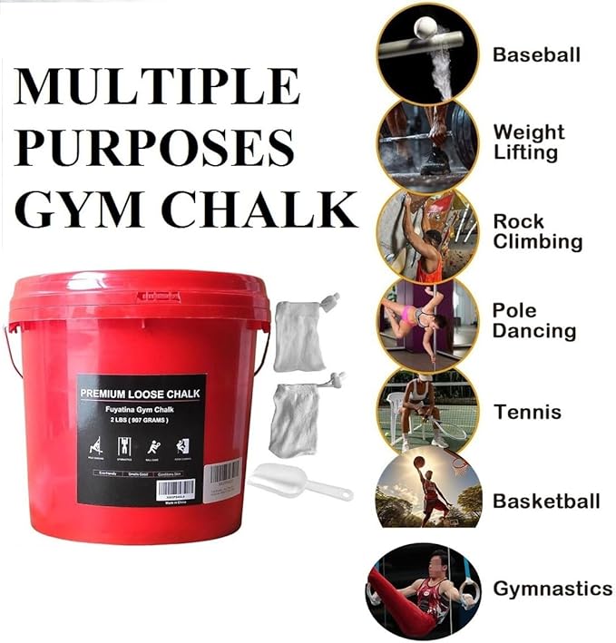 Fuyatina 2LBS Bucket Loose Gym Chalk, Professional Climbing Chalk, Includes 2LBS Premium Chalk Powder 2 Chalk Bags, Multi-Purpose for Rock Climbing Chalk, Gym Chalk, Weight Lifting Chalk and Workouts