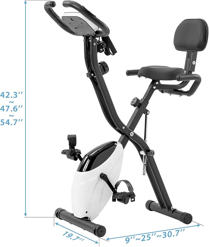 Merax Merax Exercise Bike Foldable, Upright and Recumbent Indoor Cycling Fitness Equipment with 10-Level Adjustable Resistance, Arm Bands and Backrest for Home Workout