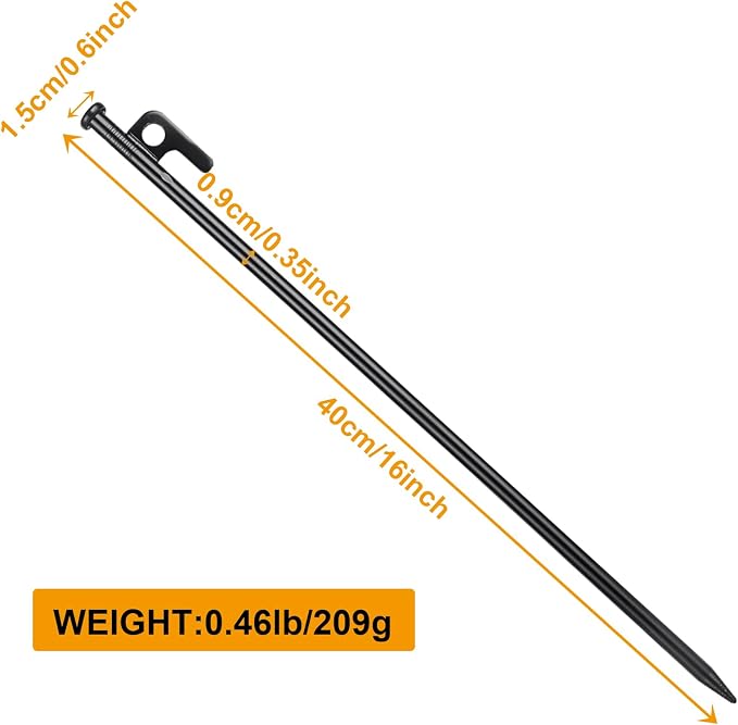 ABuff 12 Pcs 16 Inch Tent Stakes Heavy Duty Metal Tent Pegs, Camping Steel Tent Stakes for Unbreakable and Inflexible Camping Backyard Rocky Ground
