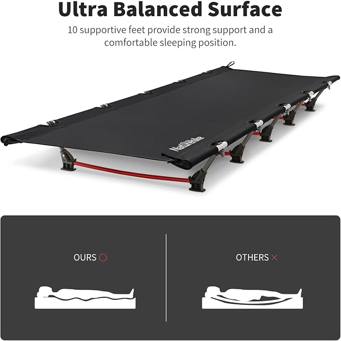 Naturehike Ultralight Camping Cot, Easy to Assemble Folding Tent Cot, Compact & Protable Camping Bed for Camping, Mountaineering, & Hiking, Supports 330lbs with Carry Bag, GreenWild Dark Black