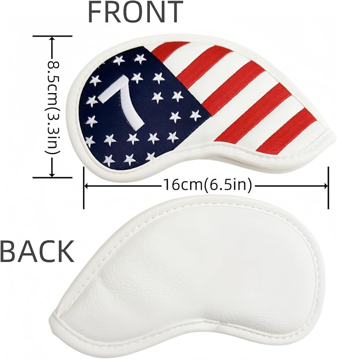 Patriotism US Flag Golf Iron Covers Premium Leather Iron Head Covers Set Headcover 4 5 6 7 8 9 PW SW AW LW Wedge Iron Club Covers fits for Most Brands