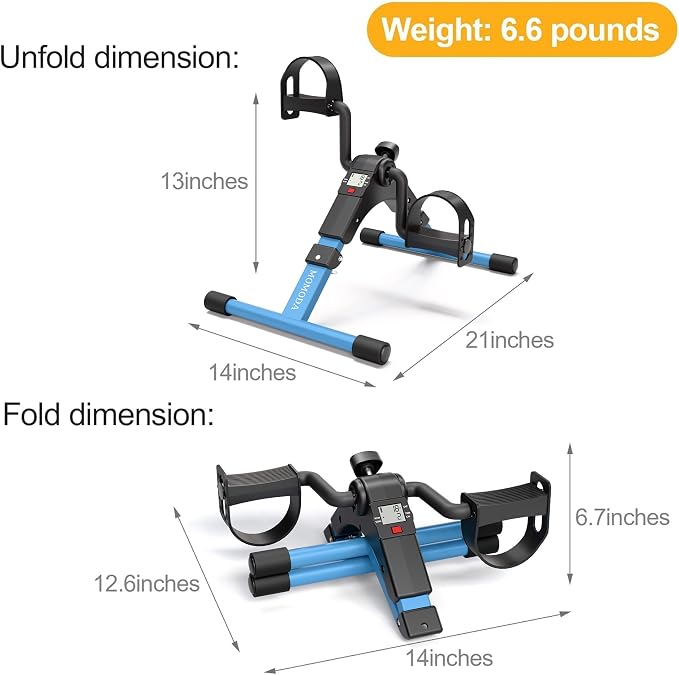 Pedal Exerciser Leg and Arm Exercise Bike with LCD Monitor Foldable (Black/Blue)