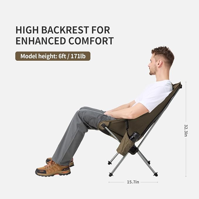Camping Chair, Lightweight Backpacking Hiking Chair, Compact Portable 220 lbs Capacity, Comfortable Widened Seat Folding Chair (Brown)