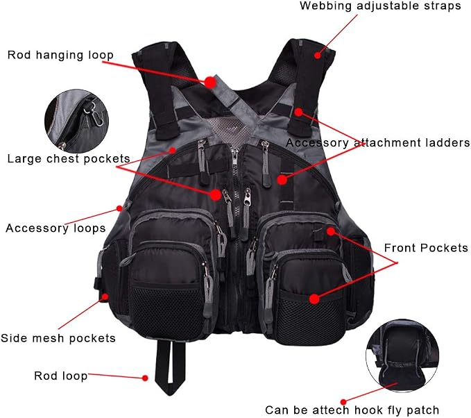 Waxaya Lightweight Fly Fishing Vest with Multi Pockets Adjustable Size Mesh Fishing Backpack for Men and Women