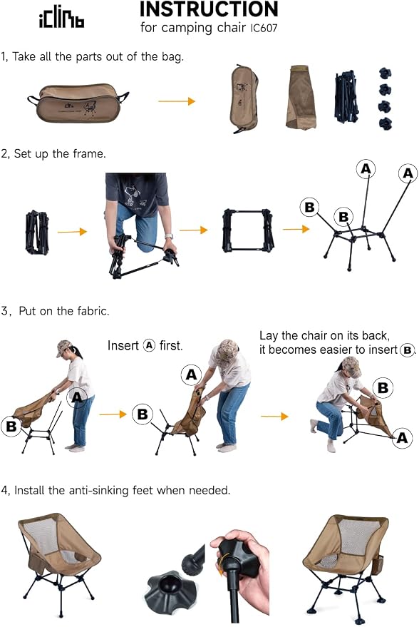 iClimb Ultralight Compact Camping Folding Beach Chair with Anti-Sinking Large Feet and Back Support Webbing (Woodland - Square Frame)