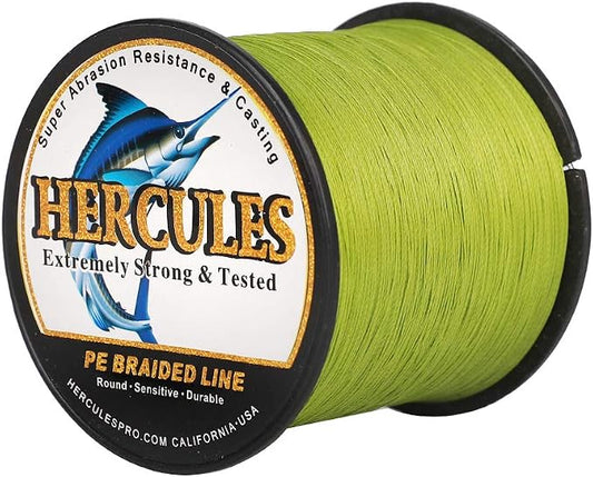 HERCULES Cost-Effective Super Cast 8 Strands Braided Fishing Line 10LB to 300LB Test for Salt-Water,109/328/547/1094 Yards(100M/300M/500M/1000M),Diam.#0.12MM-1.2MM,Hi-Grade Performance,Variety Colors