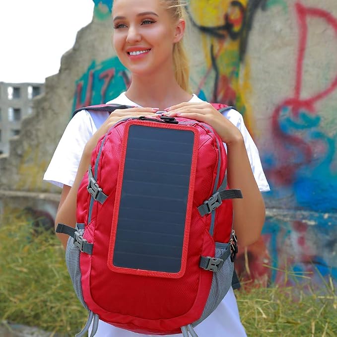 Solar Backpack Foldable Hiking Daypack With 5V Power Supply