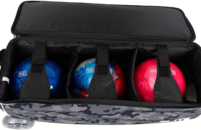 ELITE Basic Triple Roller Black Bowling Bag - 3 Ball Roller, Fits 2 Pairs of Size 15 Shoes, Air Travel-Friendly