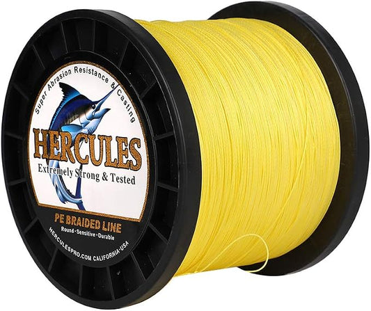 HERCULES Cost-Effective Super Cast 8 Strands Braided Fishing Line 10LB to 300LB Test for Salt-Water,109/328/547/1094 Yards(100M/300M/500M/1000M),Diam.#0.12MM-1.2MM,Hi-Grade Performance,Variety Colors