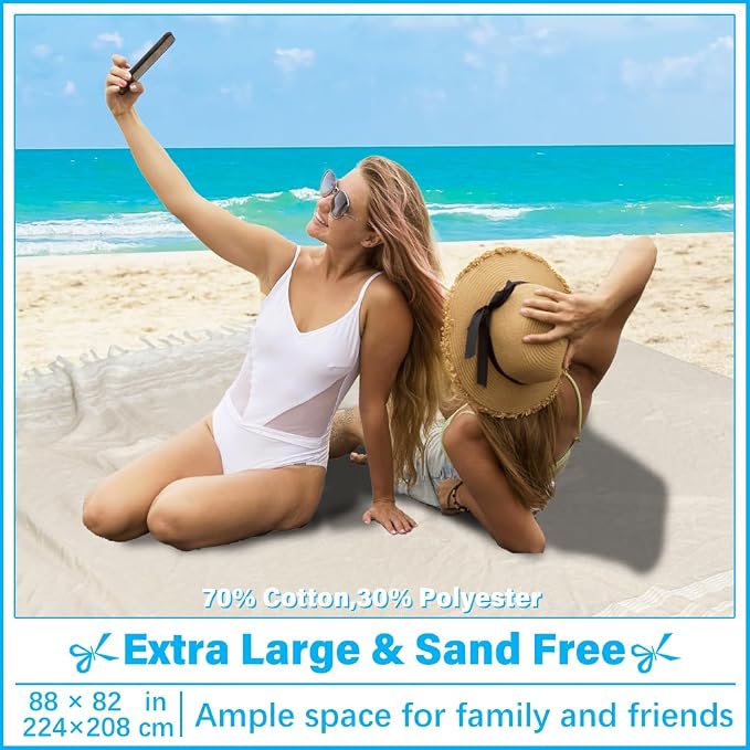Vikumond Oversized Turkish Beach Towel Blanket XXL Cotton Sandproof Towels Boho Woven Extra Large Big Sand Free Giant Throw Blankets Huge Quilt XL Picnic Camping Necessities Cloud for Adult Gifts