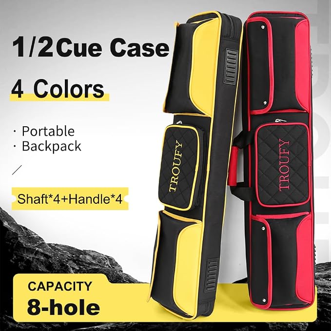 Pool Cue Case – Durable 4x4 & 4x5 Billiard Pool Cue Stick Carrying Case with Large Storage Space, Waterproof Billiards Accessories