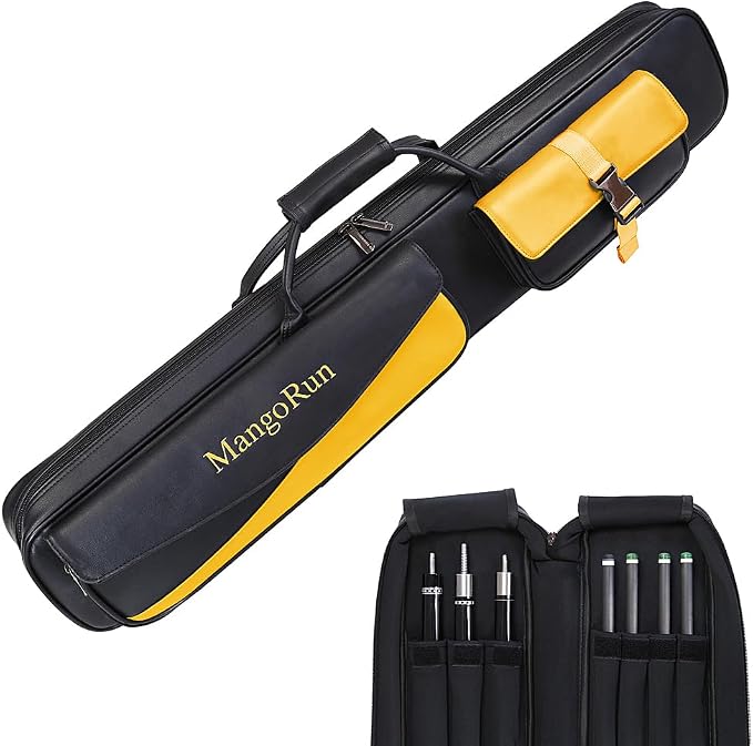 7-Hole PU Leather Pool Cue Case – Holds 3 Butts + 4 Shafts + Extension, Dual Accessory Pockets, Padded & Water-Resistant Billiard Cue Bag