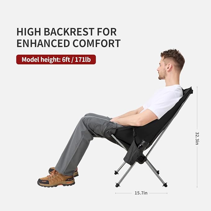 Camping Chair, Lightweight Backpacking Hiking Chair, Compact Portable 220 lbs Capacity, Comfortable Widened Seat Folding Chair (Black)