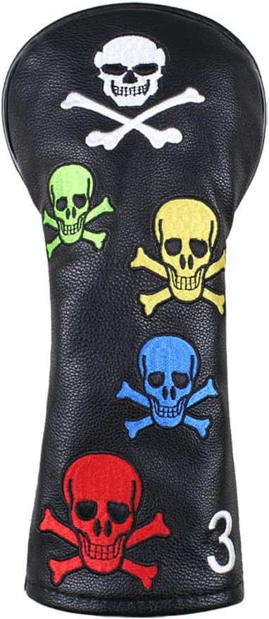 Scott Edward Skull Golf Woods Headcovers Covers for Driver Fairway 1 3 5 H Clubs Set Heads PU Leather Unisex Black Brown