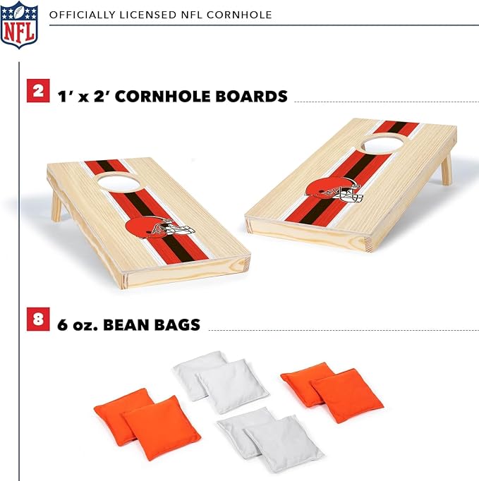 NFL Football Portable Size 1' x 2' Solid Wood Cornhole Set with Direct Print HD Team Graphics – Travel Size