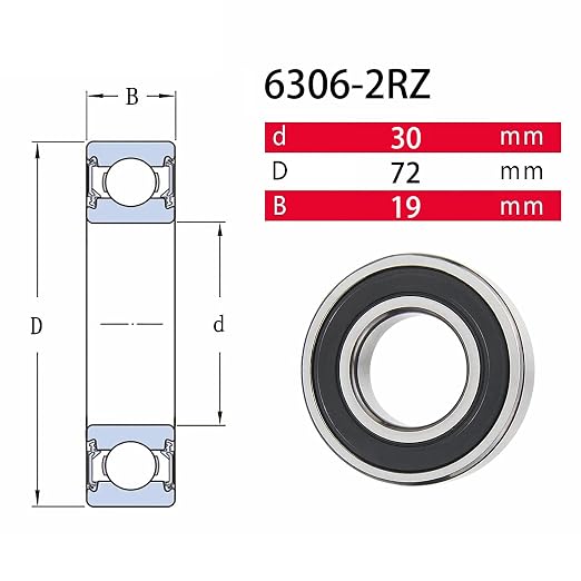 6306-2RZ Bearings, 30x72x19mm Ball Bearing 6306RZ Double Rubber Sealed Shielded Bearing ID 30mm, OD 72mm, Thickness 19mm Ball Bearing, Professional High-Speed Deep Groove Ball Precision Motor Bearings