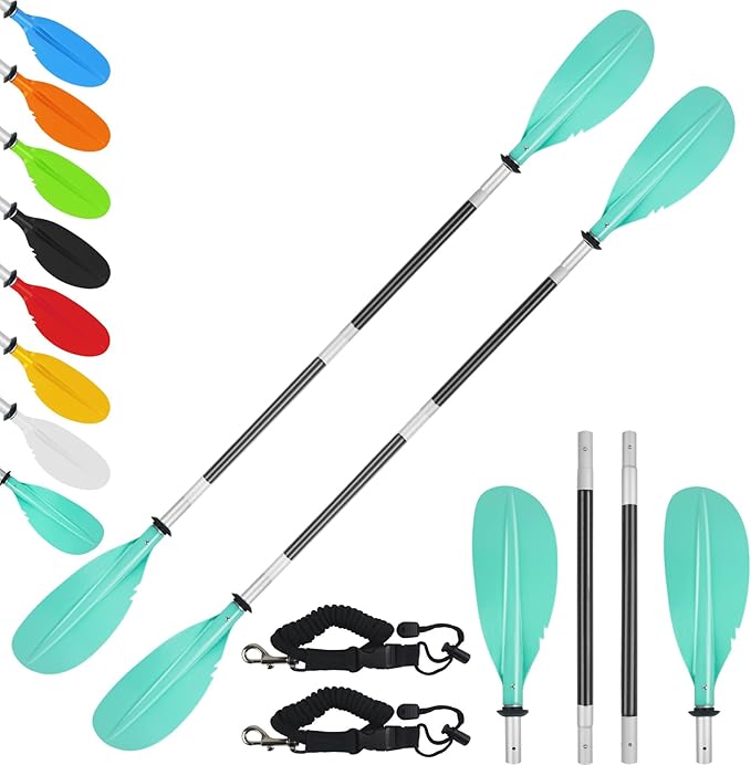 Kayak Paddle,88in 4 Pieces Boat Oars Kayak Paddles,Heavy Duty Aluminum Alloy Shaft Float Lightweight Detachable Adjustable Fishing Kayak Paddle for Adults with Paddle Leash(8 Color ，1Pack,2Pack)