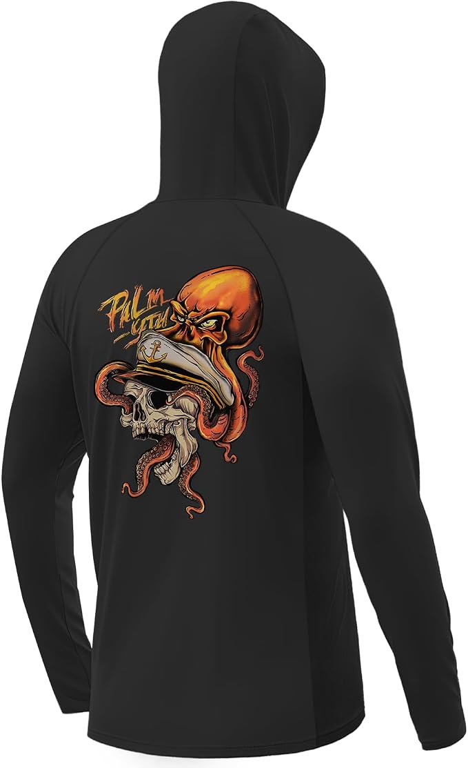 Palmyth Fishing Hoodie for Men Long Sleeve Sun Protection UV UPF 50+ Shirts | Hidden Zipper Pocket, Thumb Loops, Quick-Dry, Side Mesh Panels, Lens Cleaning Cloth, 4-Way Stretch