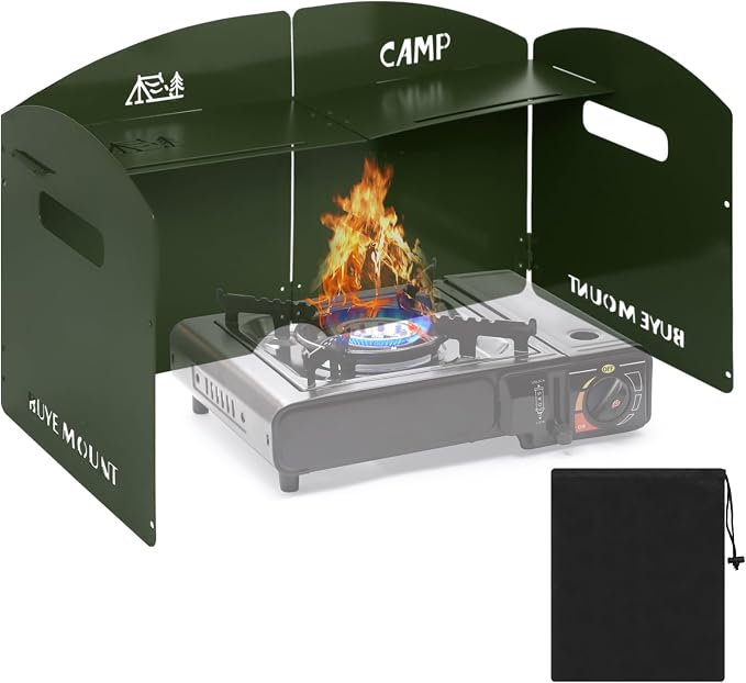 Camping Stove Windscreen 4 Plates Steel Camp Stove Windscreen Folding Outdoor Picnic Cooker Stove Wind Screen Windshield with Drawstring Bag for Camping, Hiking, Picnic, Backpacking, Cooking