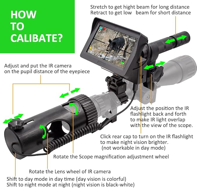DIY 720p Digital Video Recording Hunting Night Vision Rifle Scope Monocular Camera VCR with LCD Display, 850nm Infrared IR Flashlight for Tactical Hunting (MicroSD Card & Battery NOT Included)
