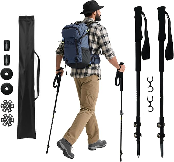 Carbon Fiber Trekking Poles 2 Pcs Ultra Lightweight Telescopic Collapsible Hiking Poles, Adjustable EVA Grips-Terrain Accessories, Portable Hiking Sticks for Hiking Men&Women